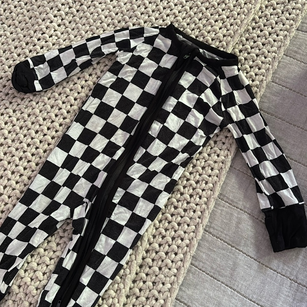 Little One Shop bamboo checker onsie